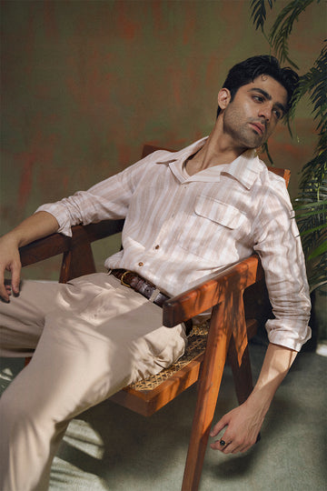 Beige Striped Linen Shirt
